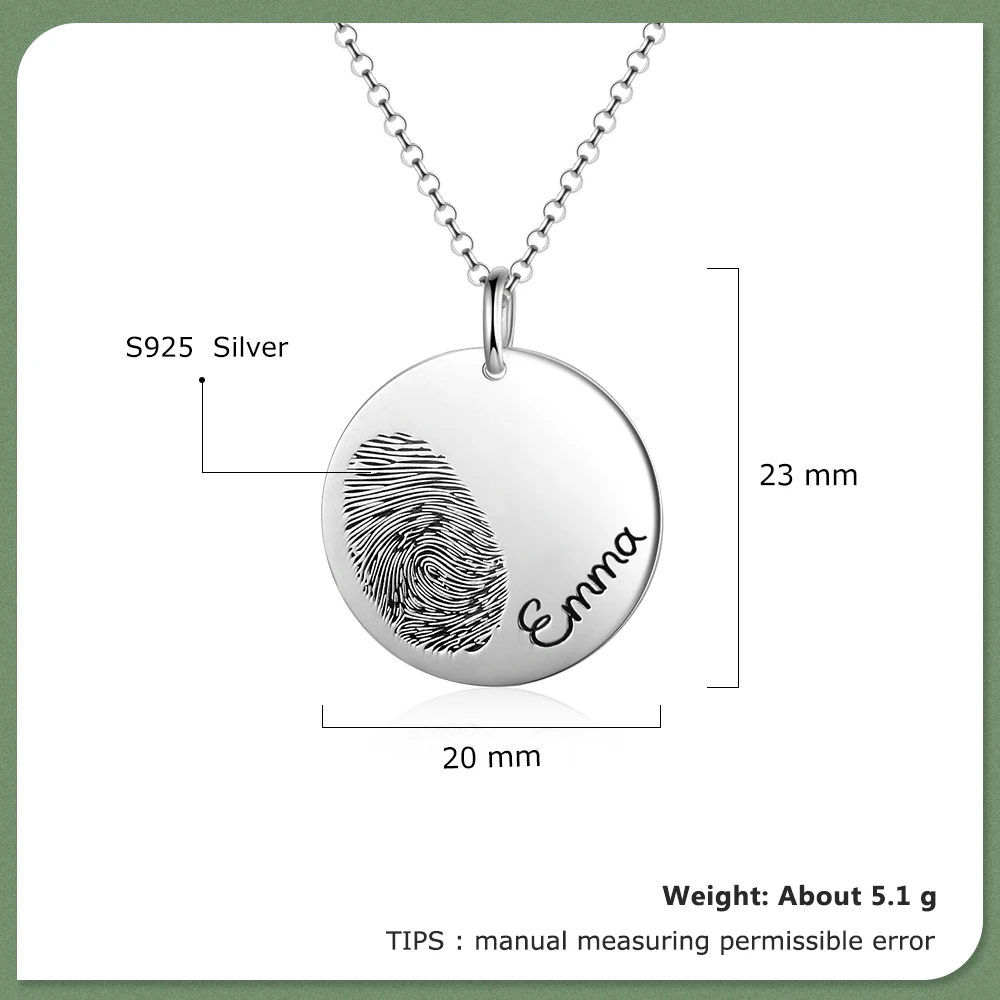 JewelOra 925 Sterling Silver Personalized Fingerprint Necklace with  Engraved Name Customize Baby Handprint Pendant Memorial Gift - AliExpress