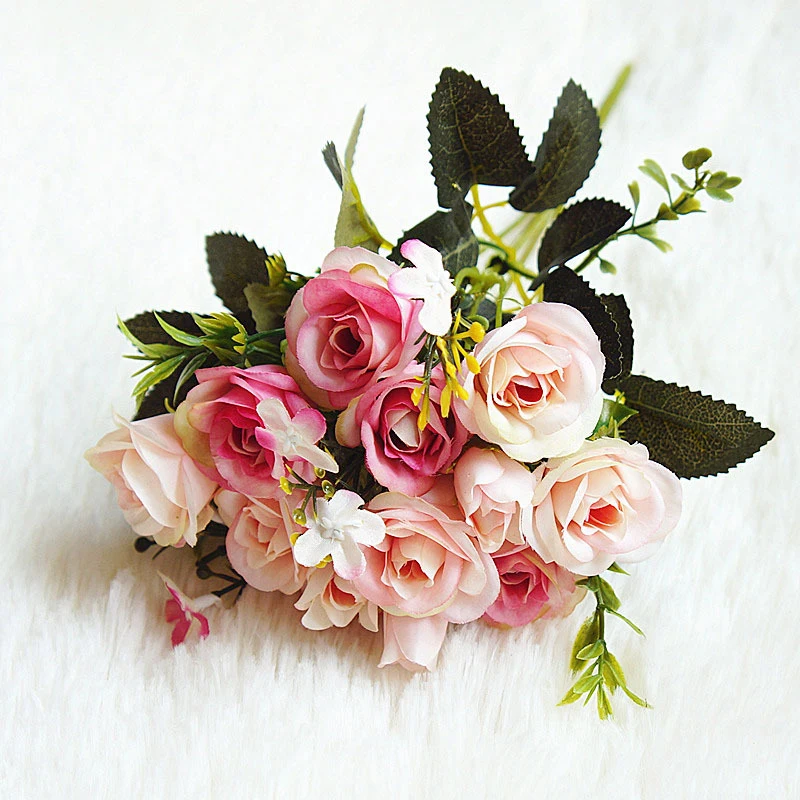 13 головок шелковые розы Букет невесты Свадебные Рождественские украшения для дома ваза Кашпо с рисунком искусственные цветы для скрапбукинга - Цвет: pink