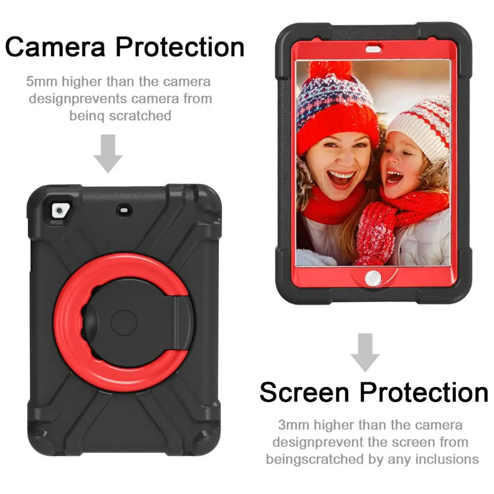Black and red Для iPad 9,7 A1822 A1823 A1893 A1954 чехол вращающаяся стойка EVA ПК чехол для iPad Air 1/Air 2/Pro 9,7 противоударный Дети чехол - Цвет: Black and red