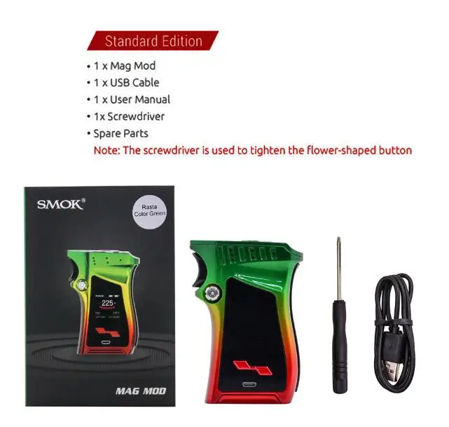 Rasta Green Mod SMOK Mag Box Mod 225 Вт правый вейп электронная сигарета для атомайзера TFV12 PRINCE Tank V12 Prince испаритель катушка - Цвет: Rasta Green Mod