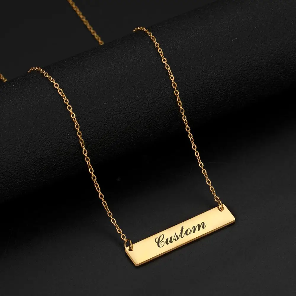 Sipuris New Personalized Punk Blank Bar Pendant Necklace Stainless Steel Custom Name Plate Can Engrave Word Letters | Украшения и