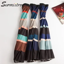 Женская макси юбка SURMIITRO, синий черный цвет в полоску плиссированная юбка с высокой талией в корейском стиле для женщин весна осень