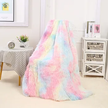 

Rainbow Plush Super Soft Plush Blanket Colorful Bedding Sofa Cover Furry Fuzzy Fur Warm Throw Cozy Couch Blanket for Winter