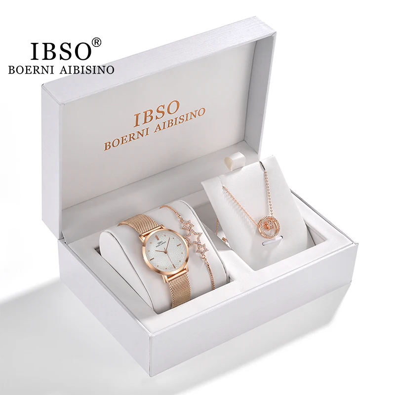 IBSO женские часы подарочный набор браслет с кристаллами ожерелье Женский