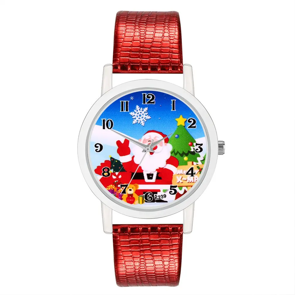 Женский браслет часы Санта Клаус Циферблат Кожаный детский браслет Кварцевые часы для девочек мальчиков Рождественский подарок - Цвет: 3