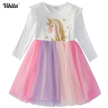 VIKITA/Брендовое платье-пачка с единорогом для девочек; детское платье принцессы; платье для дня рождения для девочек; Детские костюмы единорогов; сезон осень-зима