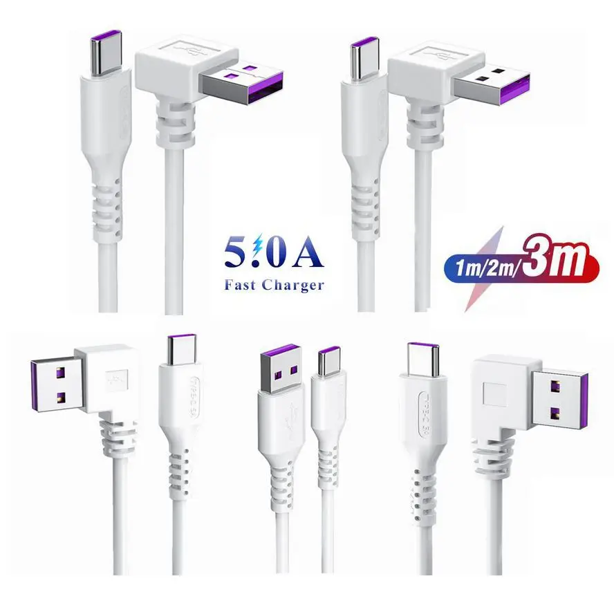 Cavo USB C A C 60W Con Connettore A 90° E LED, In Nylon Intrecciato, Per Ricarica Rapida E Dati, 50cm - 5