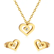 Роскошные свадебные ювелирные наборы из нержавеющей стали в Дубае, Свадебные Ювелирные наборы из кубического циркония, колье и серьги в форме сердца для женщин, вечерние ювелирные наборы