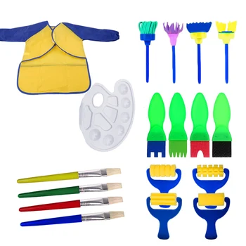 

18Pcs/Set Children DIY Art Craft Early Learning Painting Drawing Tools Set With Sponge Brushes Apron Clothing Palette Paint Tray