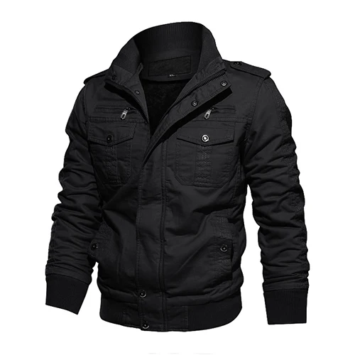 MAGCOMSEN, Зимние флисовые куртки для мужчин, теплая Военная Тактическая Куртка карго, пальто, тепловой пилот, куртка-бомбер, армейский Карго, ветровка - Цвет: Black