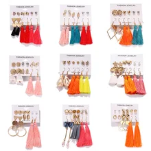 Смешанные Стиль Кисточкой Жемчужные Серьги-гвоздики Комплект сережек для женщин, корейская мода, геометрический минималистский DIY богемные ювелирные изделия 6 пар/компл