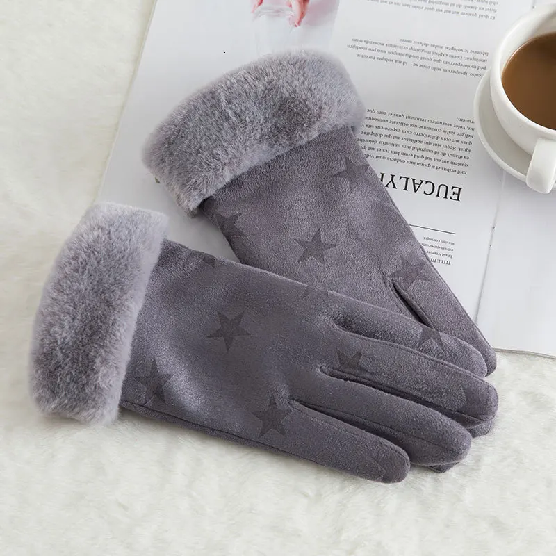 Сенсорный экран замшевые начинается с вышивкой уличные теплые перчатки зимние ветрозащитные двухслойная пушистый GlovesFashionable - Цвет: N912-Grey