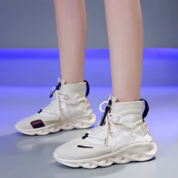 

High Top Women Fashion Sneakers Autumn Lace up Breathable Casual Shoes Platform Sneakers Women Sport Ladies Shoes XU121