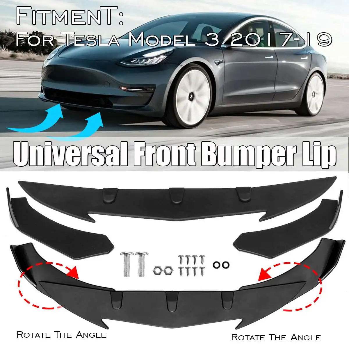 

Matte Black 3 Piece Universal Car Front Bumper Lip Chin Bumper Body Kits Splitter Diffuser For BMW For Benz For Audi For Tesla