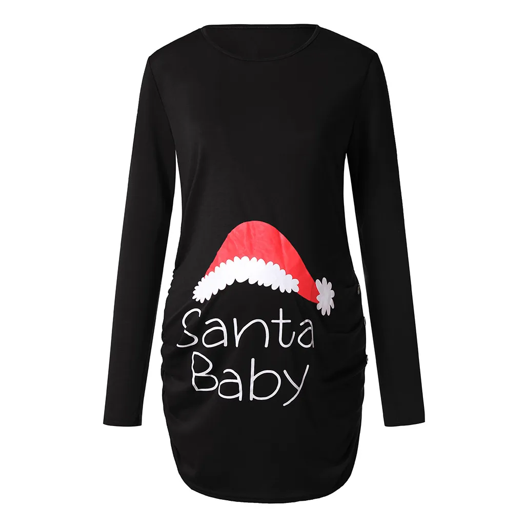 Рождественские футболки для беременных женщин с длинным рукавом и милым рождественским принтом с рюшами сбоку, топ для беременных, Одежда для беременных