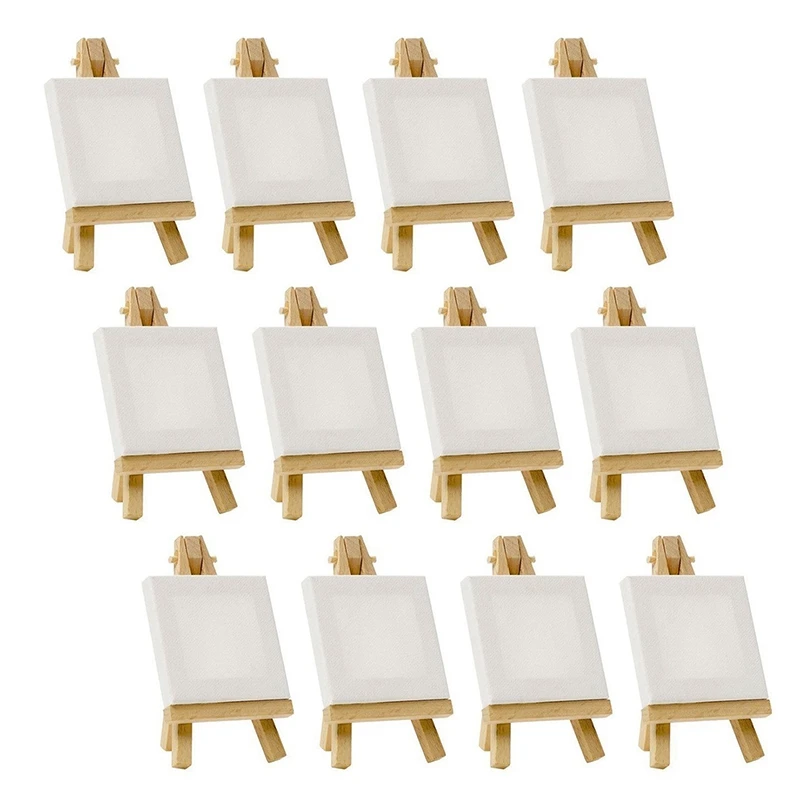 

15Pcs Artists 5 Inch Mini Easel +3 Inch X3 Inch Mini Canvas Set Painting Craft Diy Drawing Small Table Easel Gift