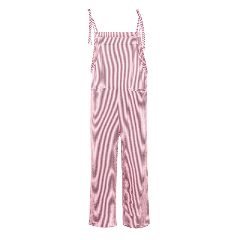 Summer Jumpsuit Womens Casual Baggy Striped Wide Leg Overalls Dungarees Jumpsuit Women Street Daily Cotton Linen Jumpsuit S-XL
