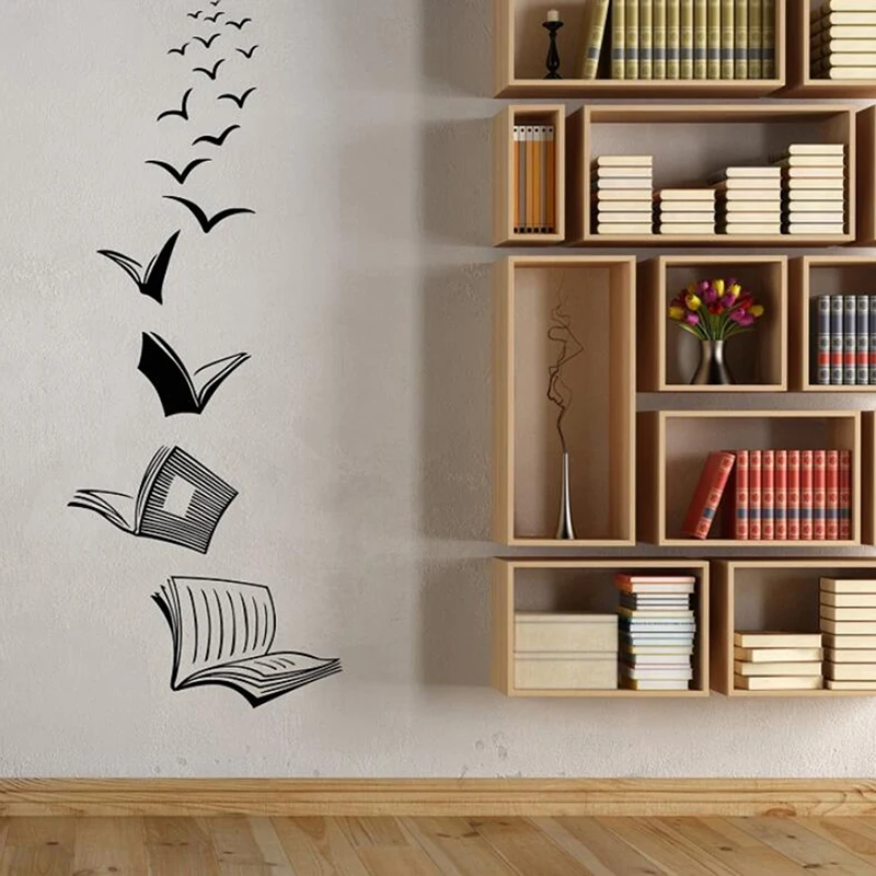 Library Background Wall Sticker Open Book Fly Birds Removable Study Bedroom Home Decoration | Дом и сад