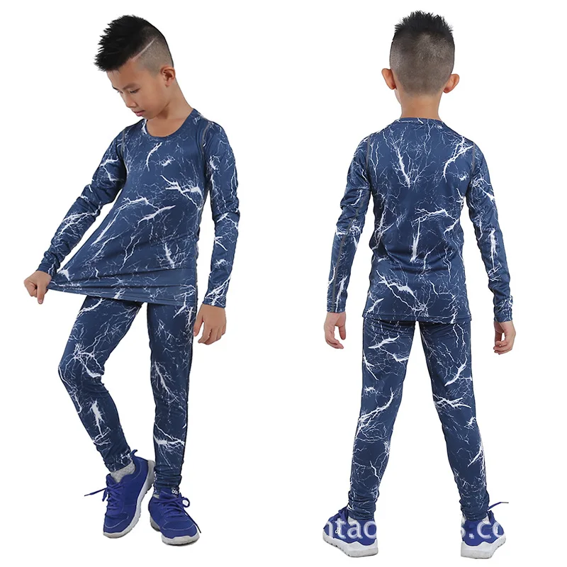 

Fen Tread Children Sports Tights Set Camouflage Lightning Fitness Suit Basketball Football Base Stretch Workout Clothes Quick-Dr