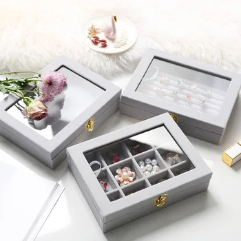 

New Necklace Ring Dust Storage Box Household Flannel Bracelet Bracelet Rectangular Jewelry Box Jewelry Display Storage Rack