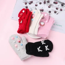 Новинка; милые детские перчатки с героями мультфильмов; сезон осень-зима; теплые перчатки для мальчиков и девочек; вязаные плотные перчатки с длинными пальцами; варежки для детей 5-12 лет