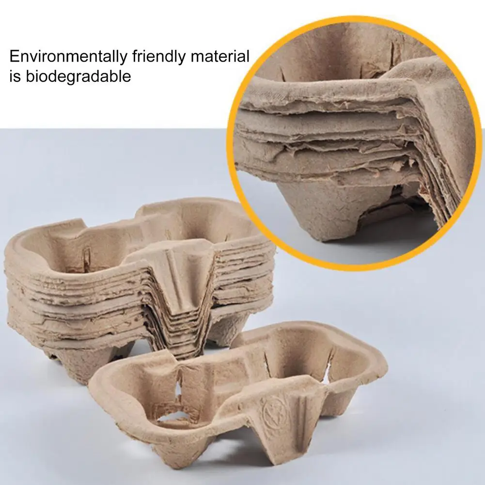 50PCS Disposable Pulp Cup Holder Coffee Milk Tea Drink Carrier Packed Tray Biodegradable Disposable Cup Holder Takeaway Shops