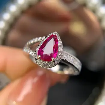

Y330 Ruby Ring Fine Jewelry 18K White Gold Natural 1.22ct Pigeon Blood Red Ruby Gemstones Female's Wedding Diamonds Fine Rings