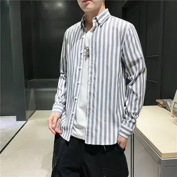 

2020 summer men's casual vertical stripes long sleeve casual shirt 1185