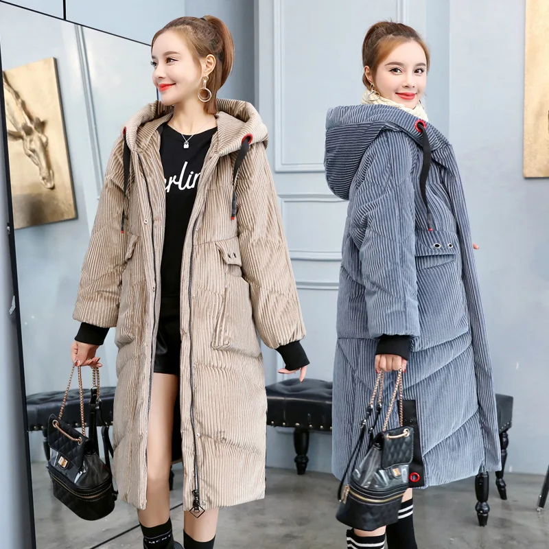 

Corduroy Cotton-padded Clothes WOMEN'S Coat Mid-length 2018 Winter New Style Women Jacket-Large Size Thick down Jacket Cotton-pa