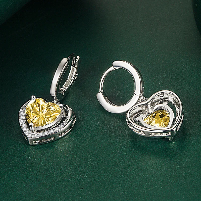 HuiSept Heart Drop Earrings 925 Silver Jewelry with Zircon Gemstone Earrings for Women Wedding Party Gift Ornaments Wholesale