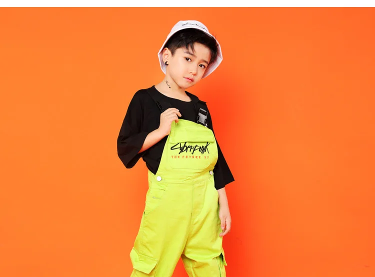 Kid Hip Hop Clothing Black Casual T Shirt Tops Loose Bib Pants for Girls Boys Jazz Dance Costumes Ballroom Dancing Clothes Wear