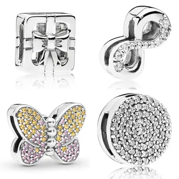 

925 Sterling Silver Reflexions Bedazzling Butterfly Clip Charm Fit pandora Reflexions Bracelet Elegance Clip Charm DIY Jewelry