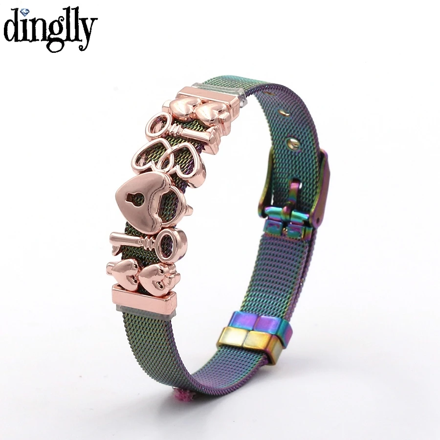 Женские сетчатые браслеты из нержавеющей стали DINGLLY браслет розового золота с