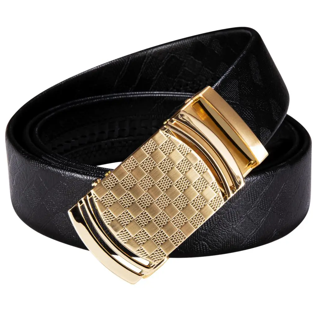 Luxury Black Gold Automatic Buckles Mens Leather Belts Alloy