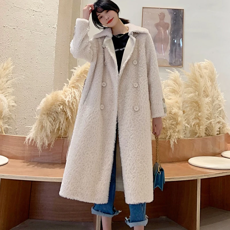 

Real Fur Coat Women 100% Sheep Shearing Jacket Female Winter Clothes 2020 Korean Vintage Long Wool Coats Fur Tops Hiver SZ19D46