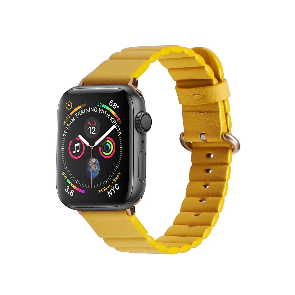 yellow Браслет pulseira для iwatch, кожаный ремешок correa для apple watch 5, ремешок 38 мм, 42 мм, 44 мм, 40 мм, ремешок серии 5, 4, 3, 2, 1, Wrisband - Цвет ремешка: yellow