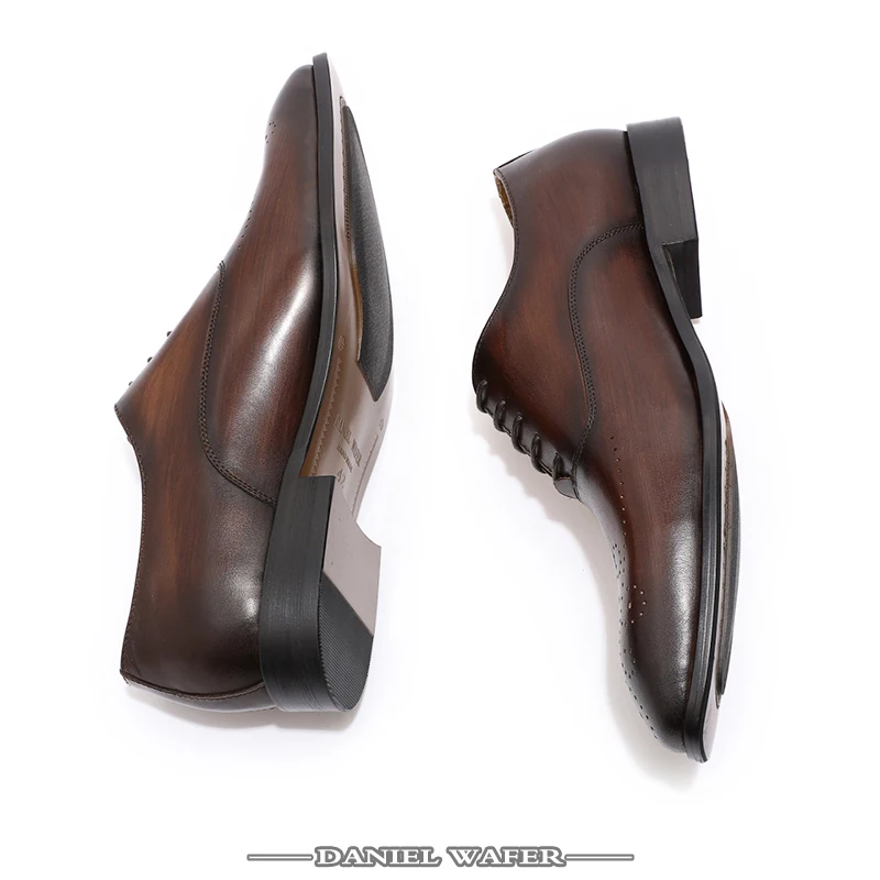 MEN GENUINE LEATHER OXFORD SHOES MEN BUCKLE STRAP OFFICE DRESS WEDDING SHOES BROWN BROGUE POINTED TOE OXFORD FORMAL SHOE SUMMER