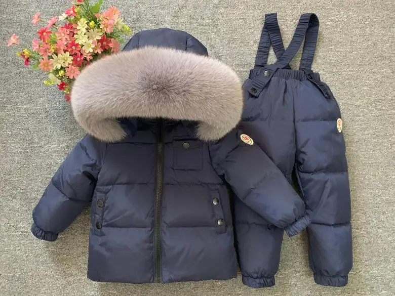 Зимние лыжные костюмы для мальчиков куртка-пуховик на 90% утином пуху костюм для девочек, Комбинезоны детская спортивная одежда, модная водонепроницаемая одежда для малышей - Цвет: 1