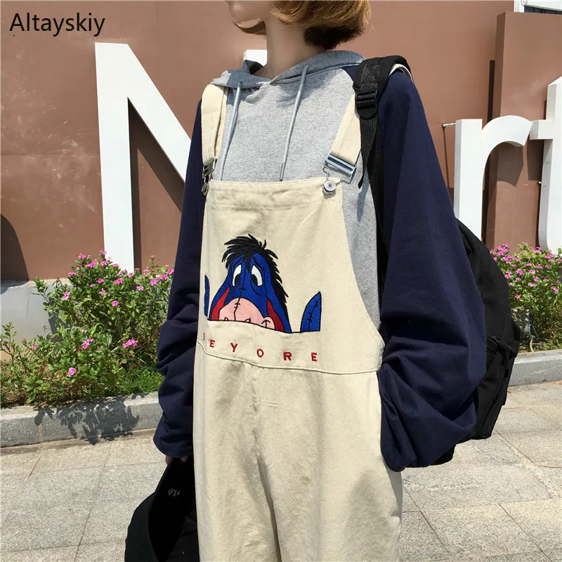 

Jumpsuits Women Ankle-length Pants Pockets Leisure Ladies Students Kawaii 2019 Harajuku All-match Loose Denim Solid Womens Chic