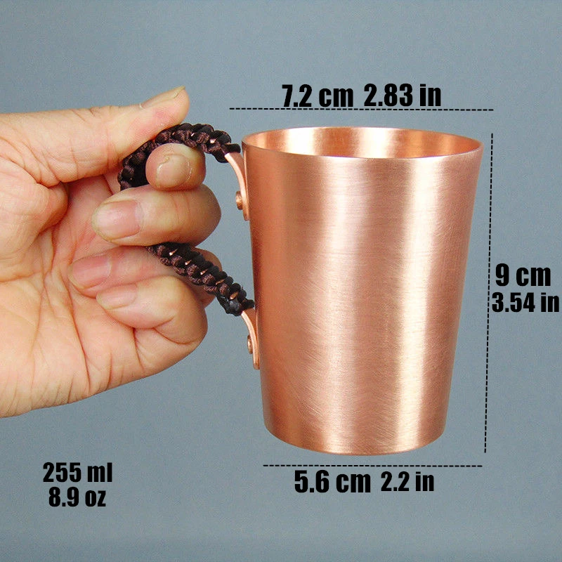 Handcrafted Pure Copper Beer Coffee Mug With Retro Weave Handle Thickened  Polishing 260 ml Breakfast Couples Gift Cup Drinkware