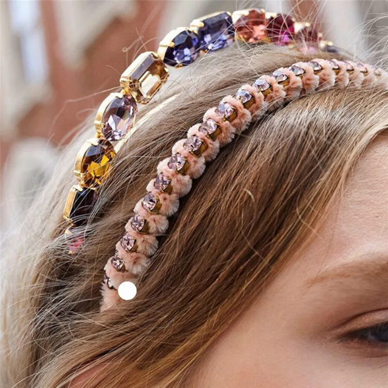 Europe Fan Alloy Glass Colorful Rhinestone Hair Hoop Accessories Non Slip Simple Temperament Sen Headband H028 | Украшения и