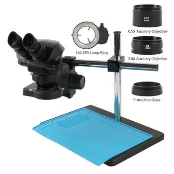 

7-45X 7X-50X Big Size Metal Stand Binocular Stereo Microscope + 0.5X 2X 1X Auxiliary Objective Lens For LAB Phone PCB Soldering