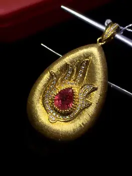 

Fine Jewelry Real 18K Yellow Gold AU750 100% Natural Pink Sapphire 0.92ct Gemstones Diamonds Pendants for Women Necklace