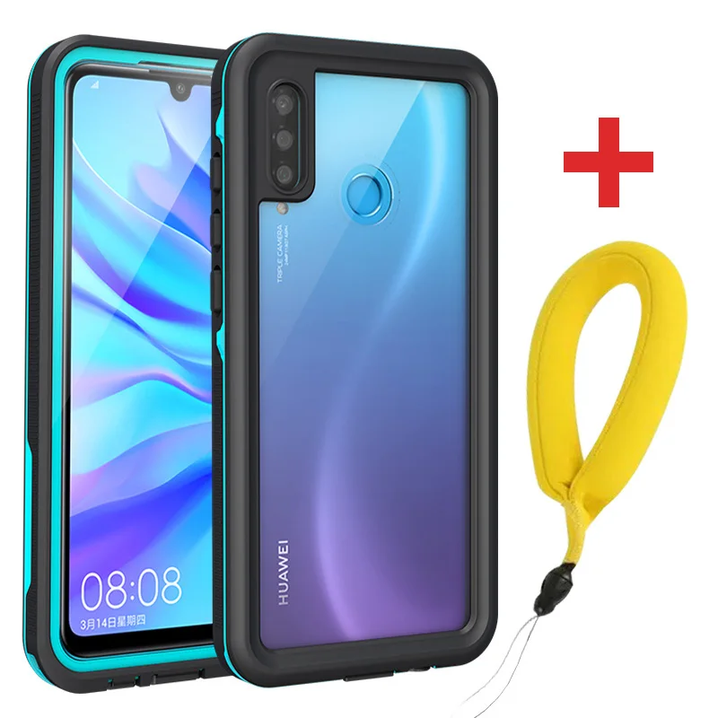 Sky blue with strap MOMOTS водонепроницаемый чехол для huawei P30 Lite P20 Lite 360 противоударный чехол для huawei Nova 3e 4e Прозрачный чехол с полной защитой - Цвет: Sky blue with strap