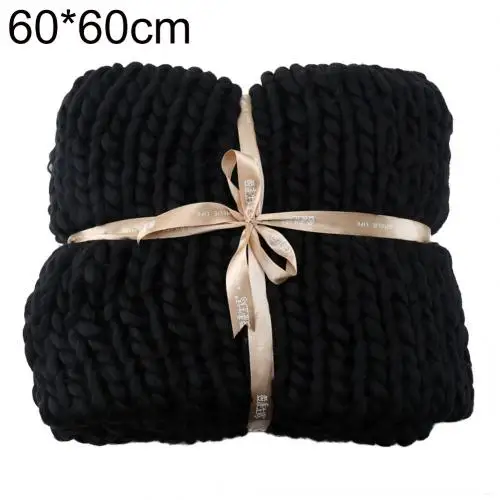 Новое вязаное одеяло, 60*60/80*100 см, ручная вязка, теплое объемное вязаное одеяло, Мериносовая мягкая шерсть, толстая пряжа, объемный диван - Цвет: Black 60by60cm