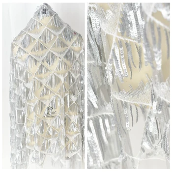 

New Sequin tassel Fabric Yarn embroidery Wedding clothing Diy fabric dress evening dress Lace fabrics sewing fabric Designer