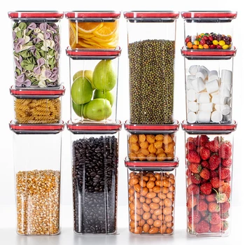 

Pantry Food Storage Containers Plastic Airtight Canister Kitchen Organizer Reusable Storage Jars Rangement Cuisine Cereal Box