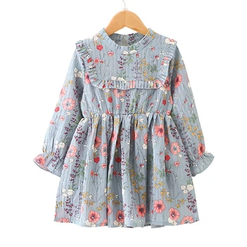 

Keelorn Girls Dresses New Spring Autumn Cute Children Clothing Long Sleeve Chiffon Outfits Flower Print Crew Neck Dress for Girl