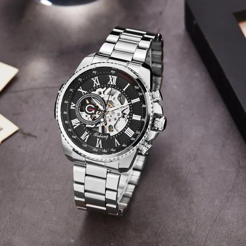 Gorben Stainless Steel Case Belt Business Men Watch Automatic Mechanical Watch Fashion Business Mens Wristwatch