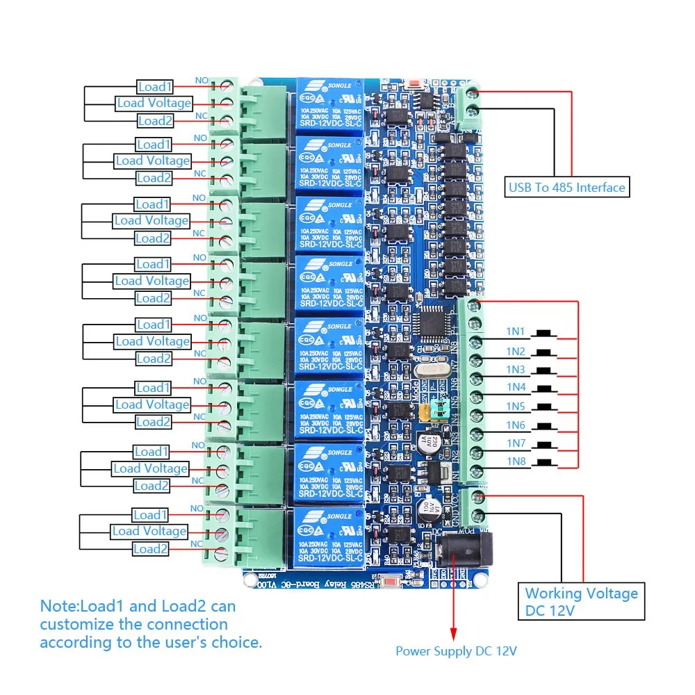DC 12 В RS485 Modbus-RTU TTL 8-битный релейный модуль UART контроллер переключателя задержки